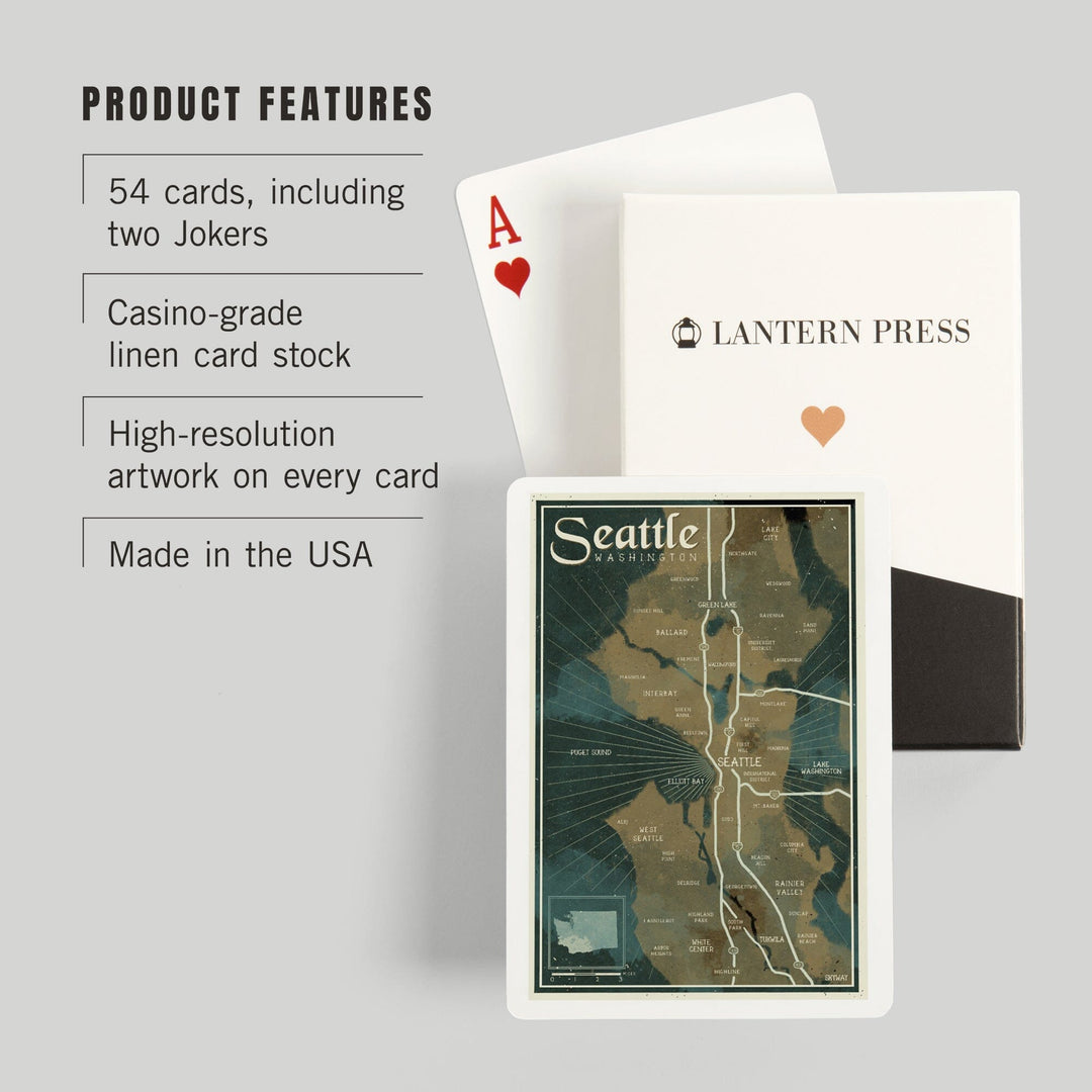 Playing Cards, Seattle, Washington, Nautical Map, 52 Card Deck with Jokers in Box, Unique Art Cards Lantern Press 