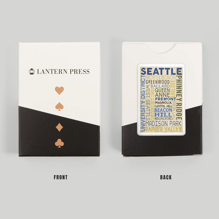 Playing Cards, Seattle, Washington, Neighborhoods Typography, 52 Card Deck with Jokers in Box, Unique Art Cards Lantern Press 