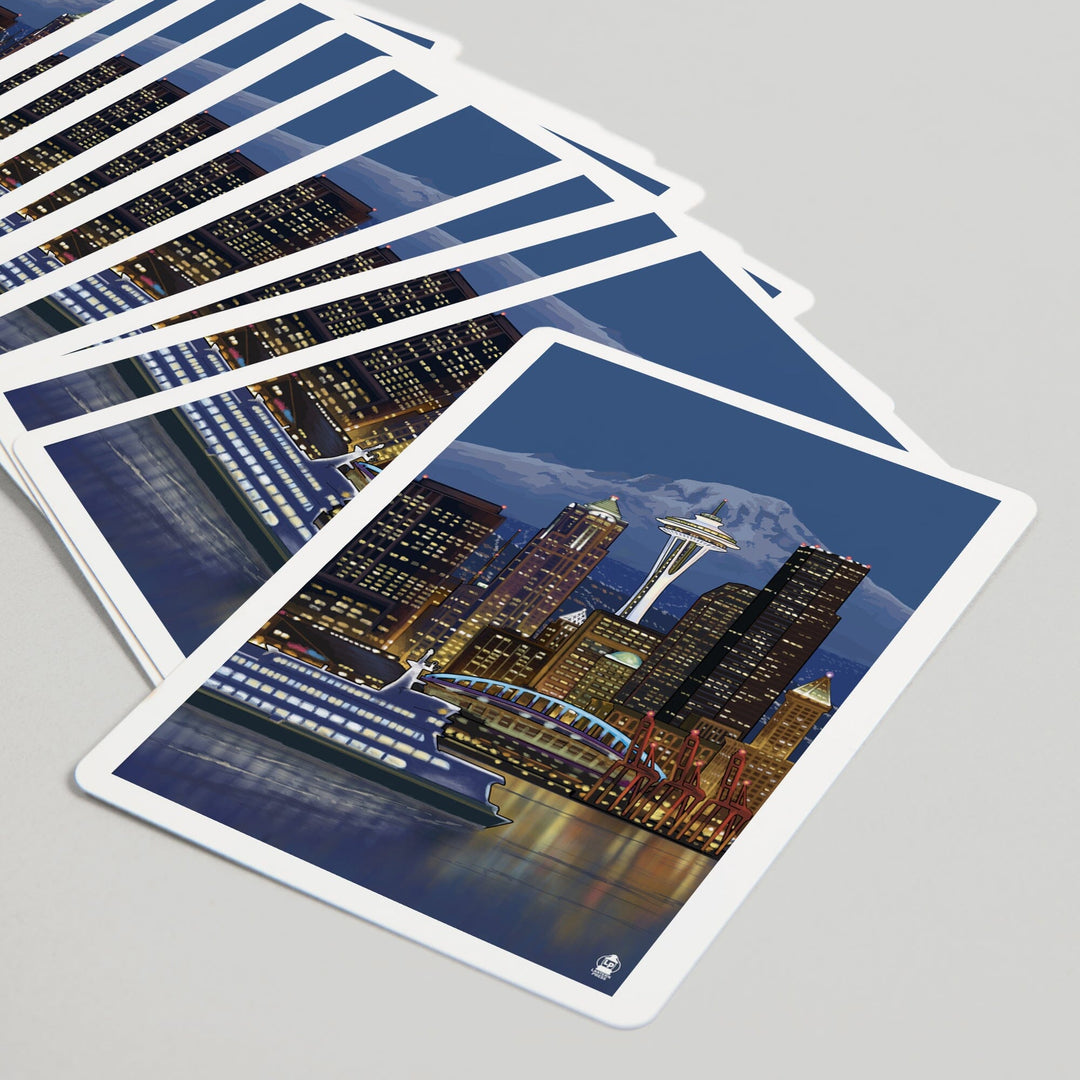 Playing Cards, Seattle, Washington, Night Skyline, Image Only, 52 Card Deck with Jokers in Box, Unique Art Cards Lantern Press 
