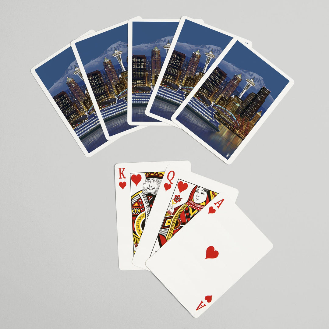 Playing Cards, Seattle, Washington, Night Skyline, Image Only, 52 Card Deck with Jokers in Box, Unique Art Cards Lantern Press 