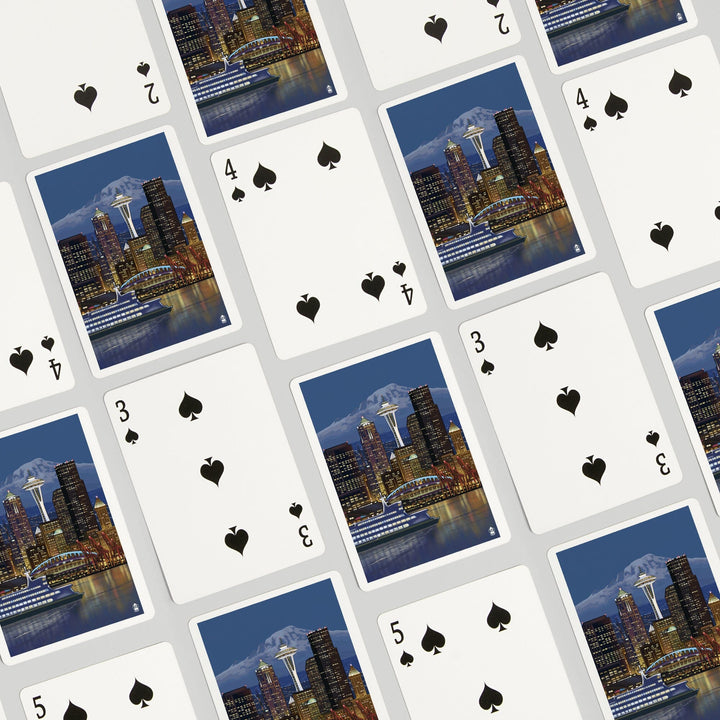 Playing Cards, Seattle, Washington, Night Skyline, Image Only, 52 Card Deck with Jokers in Box, Unique Art Cards Lantern Press 