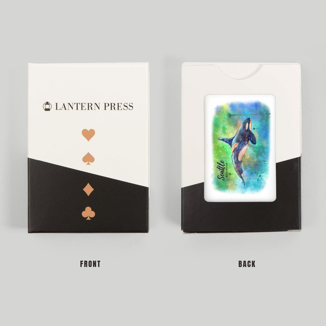 Playing Cards, Seattle, Washington, Orca, Watercolor, 52 Card Deck with Jokers in Box, Unique Art Cards Lantern Press 