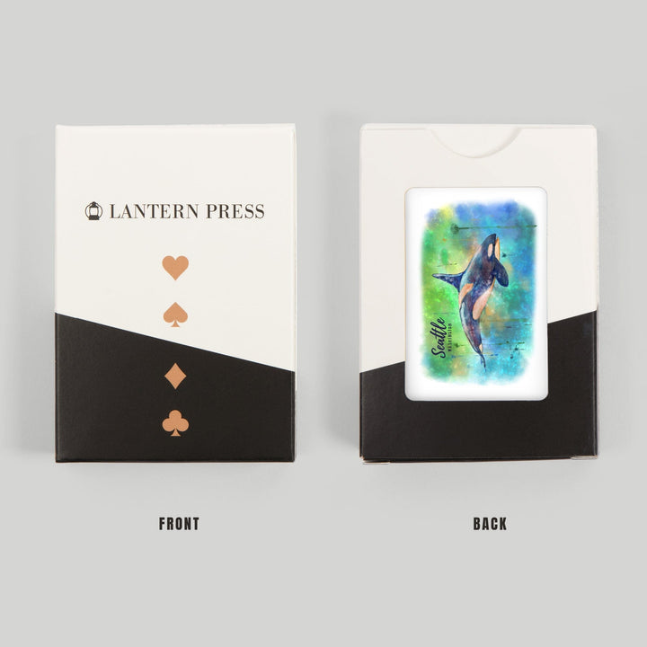 Playing Cards, Seattle, Washington, Orca, Watercolor, 52 Card Deck with Jokers in Box, Unique Art Cards Lantern Press 