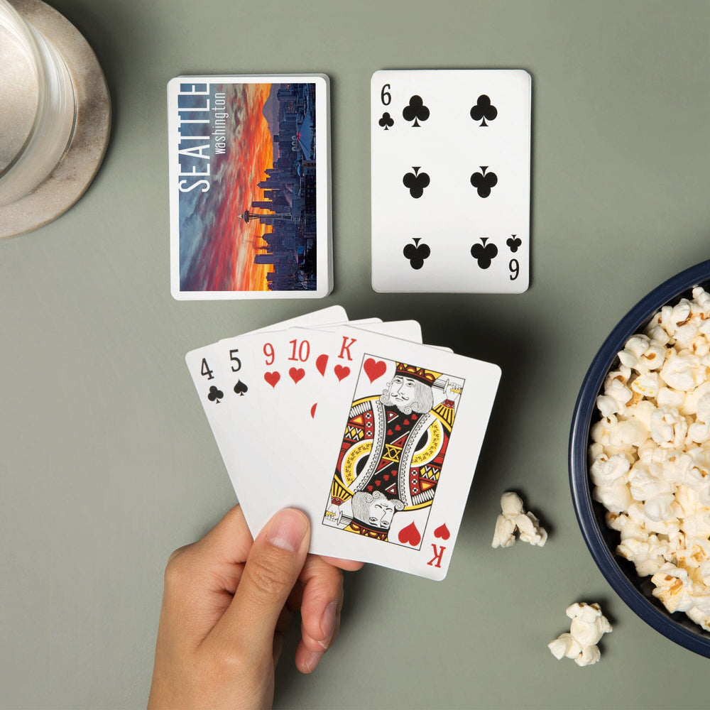 Playing Cards, Seattle, Washington, Rainier and Sunrise, 52 Card Deck with Jokers in Box, Unique Art Cards Lantern Press 