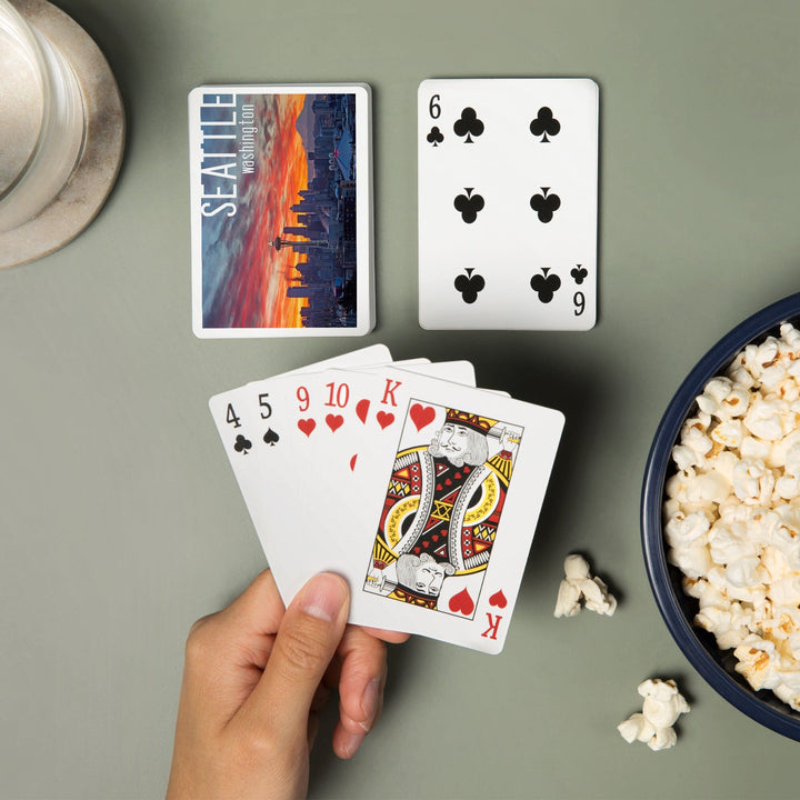 Playing Cards, Seattle, Washington, Rainier and Sunrise, 52 Card Deck with Jokers in Box, Unique Art Cards Lantern Press 