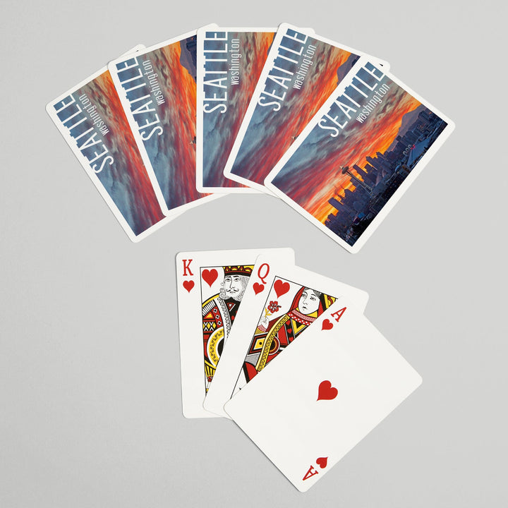 Playing Cards, Seattle, Washington, Rainier and Sunrise, 52 Card Deck with Jokers in Box, Unique Art Cards Lantern Press 