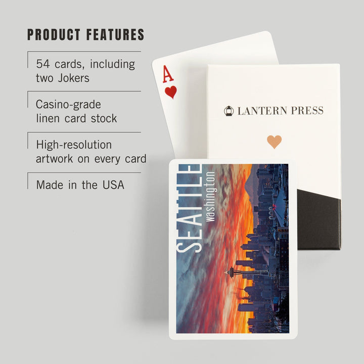 Playing Cards, Seattle, Washington, Rainier and Sunrise, 52 Card Deck with Jokers in Box, Unique Art Cards Lantern Press 