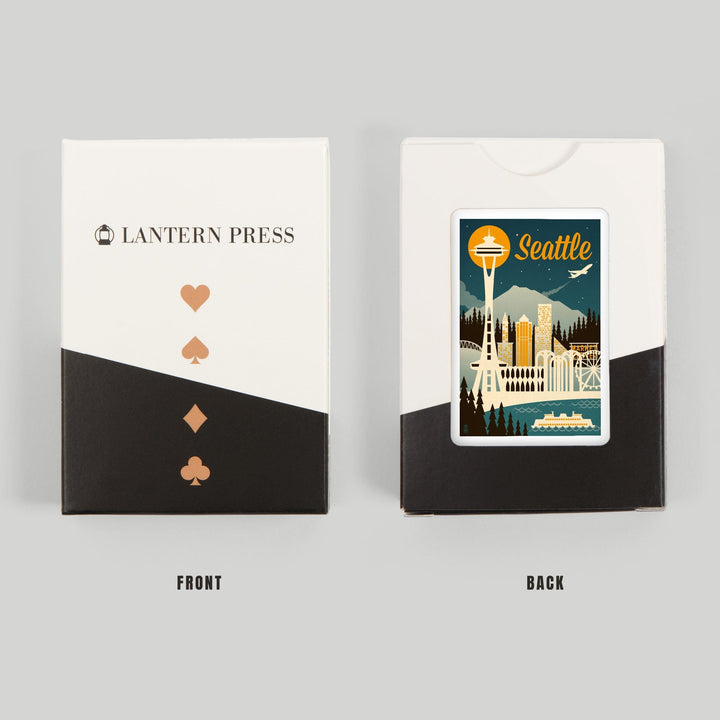 Playing Cards, Seattle, Washington, Retro Skyline, 52 Card Deck with Jokers in Box, Unique Art Cards Lantern Press 