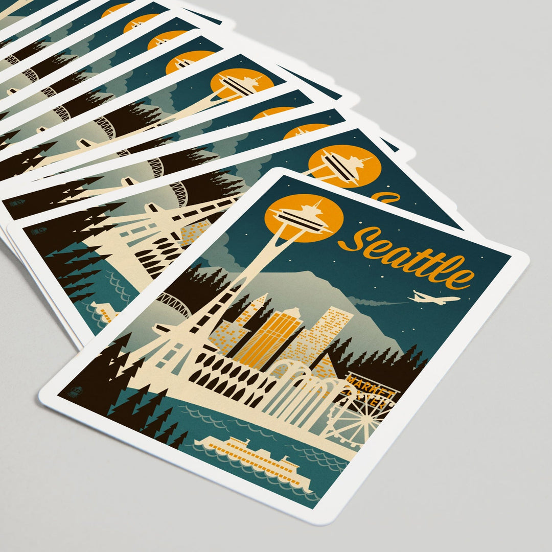Playing Cards, Seattle, Washington, Retro Skyline, 52 Card Deck with Jokers in Box, Unique Art Cards Lantern Press 