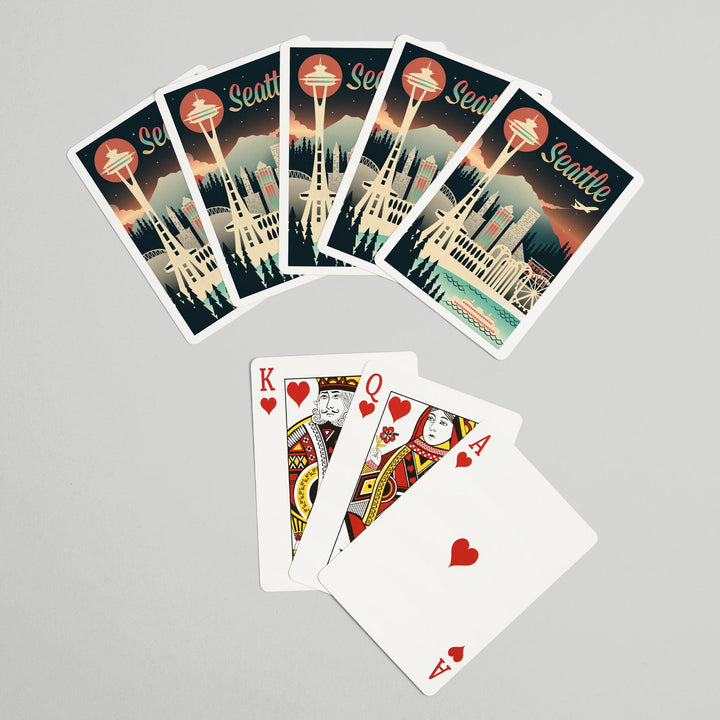 Playing Cards, Seattle, Washington, Retro Skyline Chromatic Series, 52 Card Deck with Jokers in Box, Unique Art Cards Lantern Press 