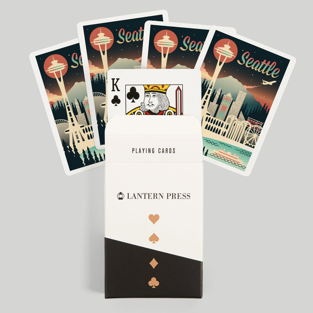 Playing Cards, Seattle, Washington, Retro Skyline Chromatic Series, 52 Card Deck with Jokers in Box, Unique Art Cards Lantern Press 