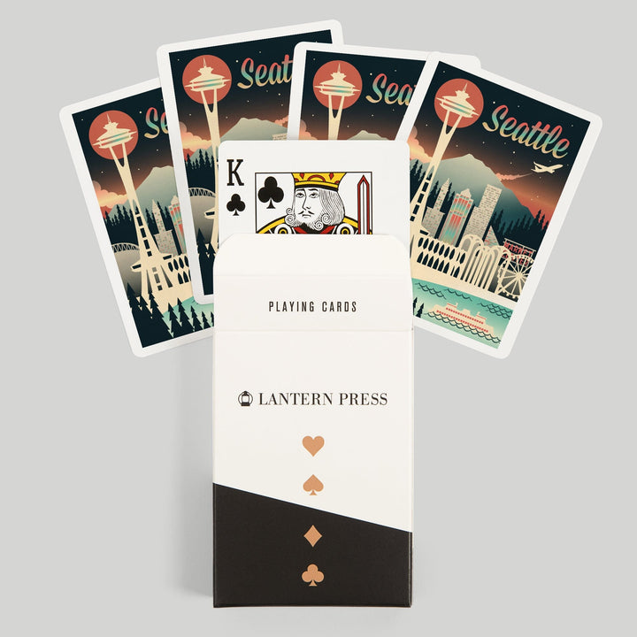 Playing Cards, Seattle, Washington, Retro Skyline Chromatic Series, 52 Card Deck with Jokers in Box, Unique Art Cards Lantern Press 