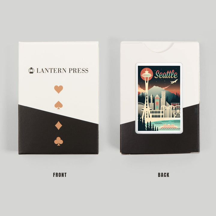 Playing Cards, Seattle, Washington, Retro Skyline Chromatic Series, 52 Card Deck with Jokers in Box, Unique Art Cards Lantern Press 