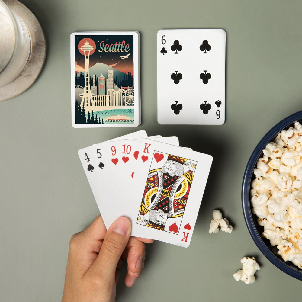 Playing Cards, Seattle, Washington, Retro Skyline Chromatic Series, 52 Card Deck with Jokers in Box, Unique Art Cards Lantern Press 