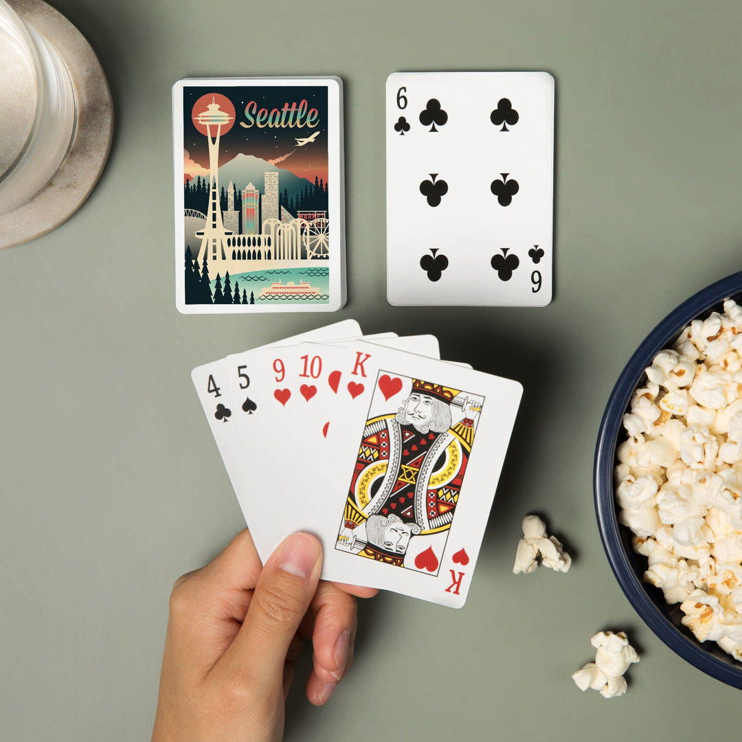 Playing Cards, Seattle, Washington, Retro Skyline Chromatic Series, 52 Card Deck with Jokers in Box, Unique Art Cards Lantern Press 