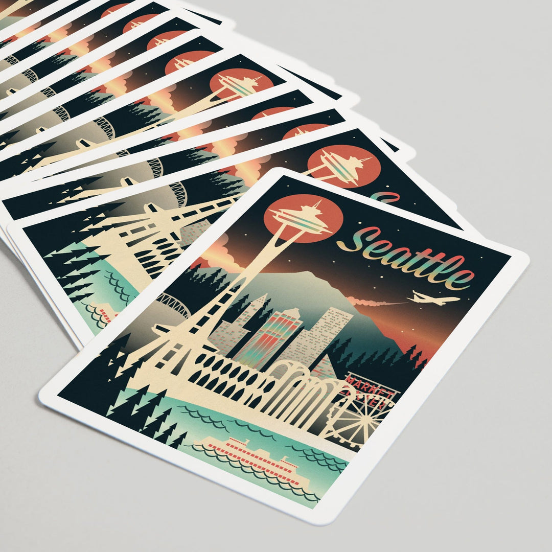 Playing Cards, Seattle, Washington, Retro Skyline Chromatic Series, 52 Card Deck with Jokers in Box, Unique Art Cards Lantern Press 