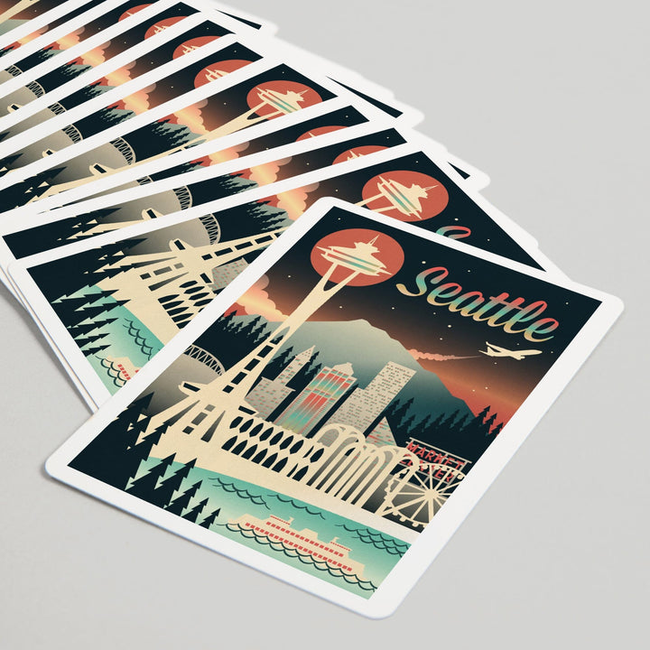 Playing Cards, Seattle, Washington, Retro Skyline Chromatic Series, 52 Card Deck with Jokers in Box, Unique Art Cards Lantern Press 
