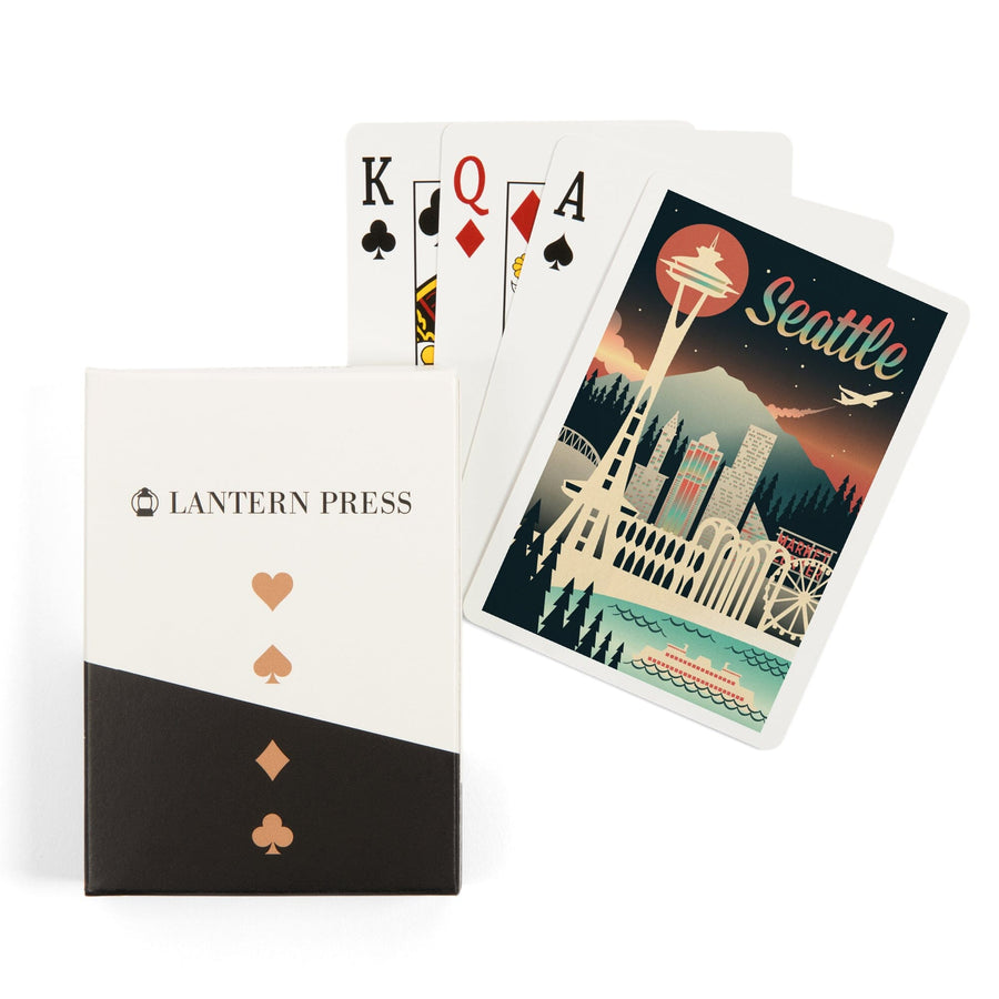 Playing Cards, Seattle, Washington, Retro Skyline Chromatic Series, 52 Card Deck with Jokers in Box, Unique Art Cards Lantern Press 