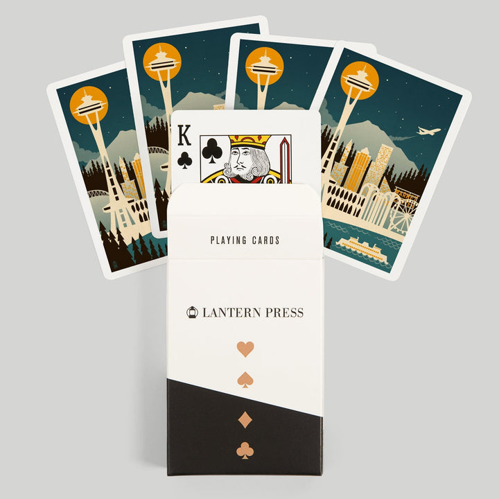 Playing Cards, Seattle, Washington, Retro Skyline (no text), 52 Card Deck with Jokers in Box, Unique Art Cards Lantern Press 