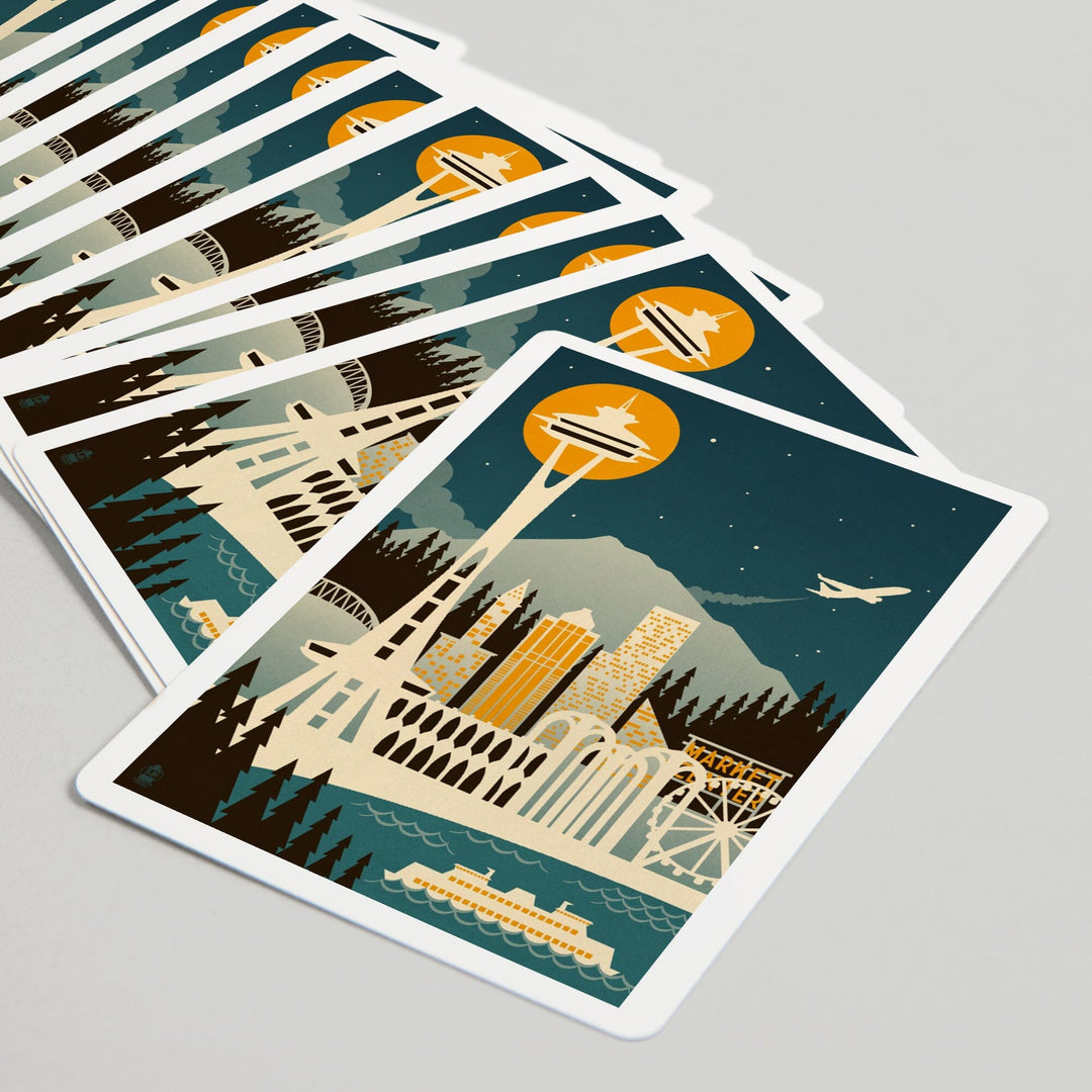 Playing Cards, Seattle, Washington, Retro Skyline (no text), 52 Card Deck with Jokers in Box, Unique Art Cards Lantern Press 