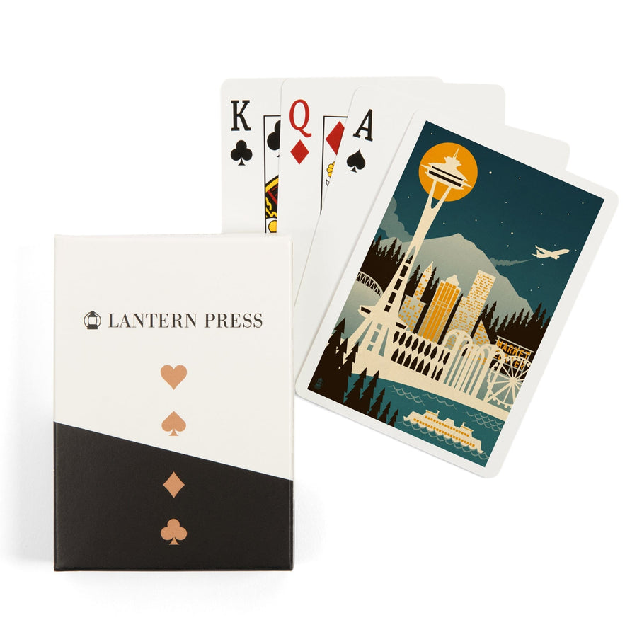 Playing Cards, Seattle, Washington, Retro Skyline (no text), 52 Card Deck with Jokers in Box, Unique Art Cards Lantern Press 