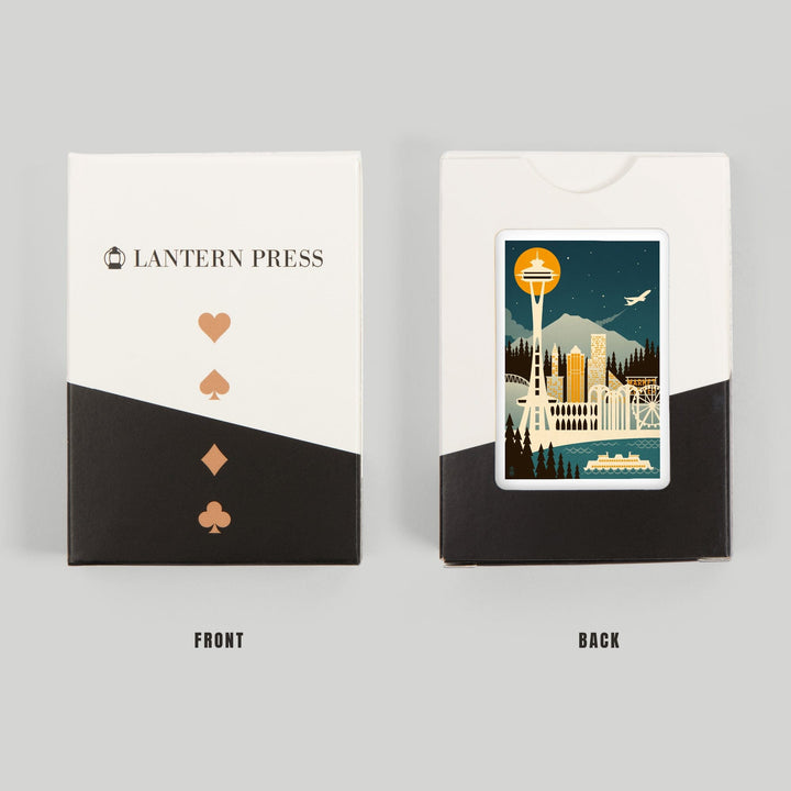 Playing Cards, Seattle, Washington, Retro Skyline (no text), 52 Card Deck with Jokers in Box, Unique Art Cards Lantern Press 