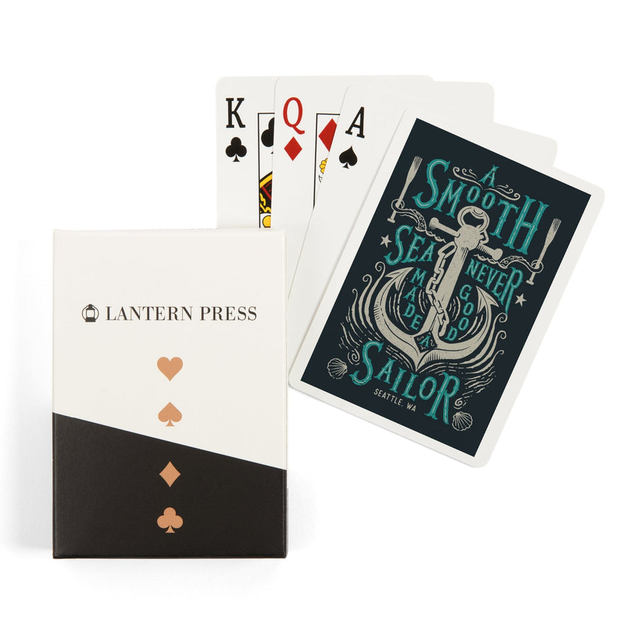 Playing Cards, Seattle, Washington, Sailor's Pride Collection, Anchor, A Smooth Sea, 52 Card Deck with Jokers in Box, Unique Art Cards Lantern Press 