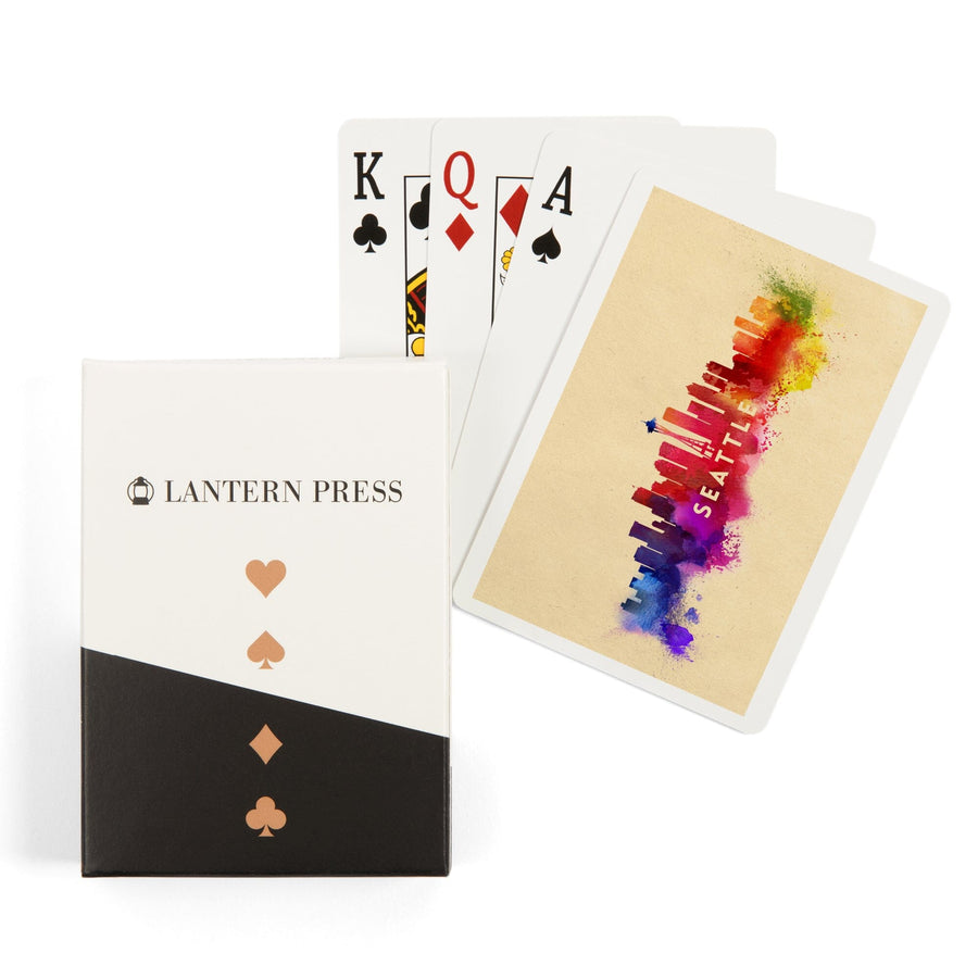 Playing Cards, Seattle, Washington, Skyline Abstract, Tan, 52 Card Deck with Jokers in Box, Unique Art Cards Lantern Press 