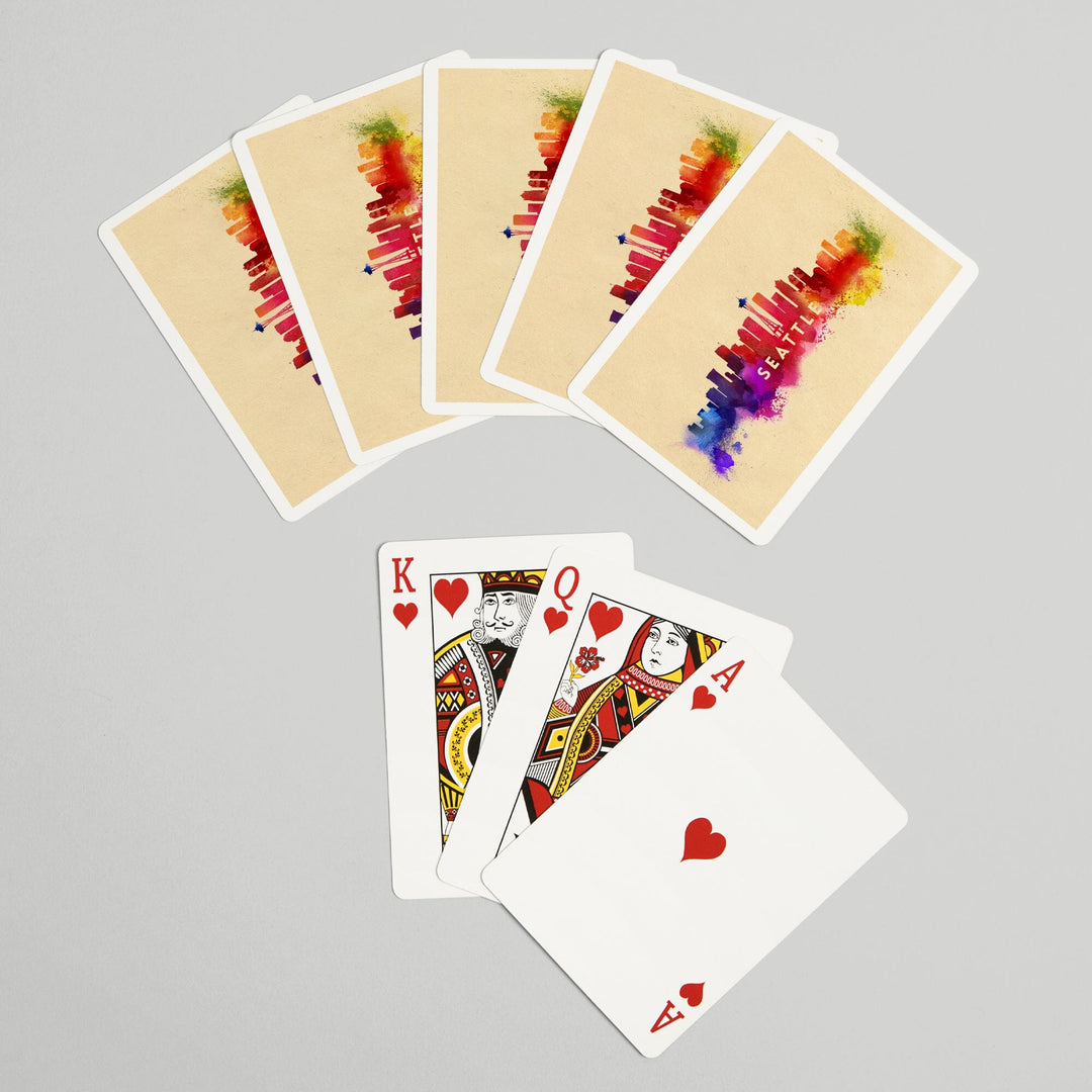 Playing Cards, Seattle, Washington, Skyline Abstract, Tan, 52 Card Deck with Jokers in Box, Unique Art Cards Lantern Press 