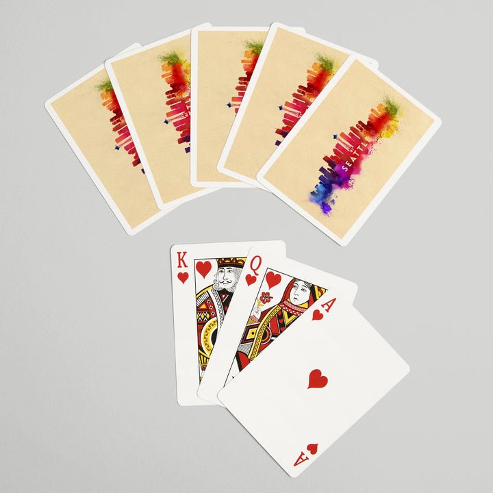 Playing Cards, Seattle, Washington, Skyline Abstract, Tan, 52 Card Deck with Jokers in Box, Unique Art Cards Lantern Press 