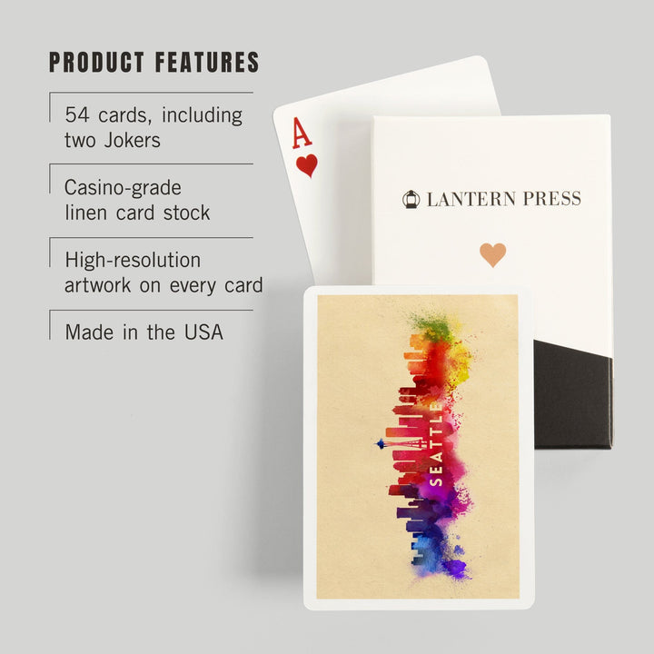 Playing Cards, Seattle, Washington, Skyline Abstract, Tan, 52 Card Deck with Jokers in Box, Unique Art Cards Lantern Press 