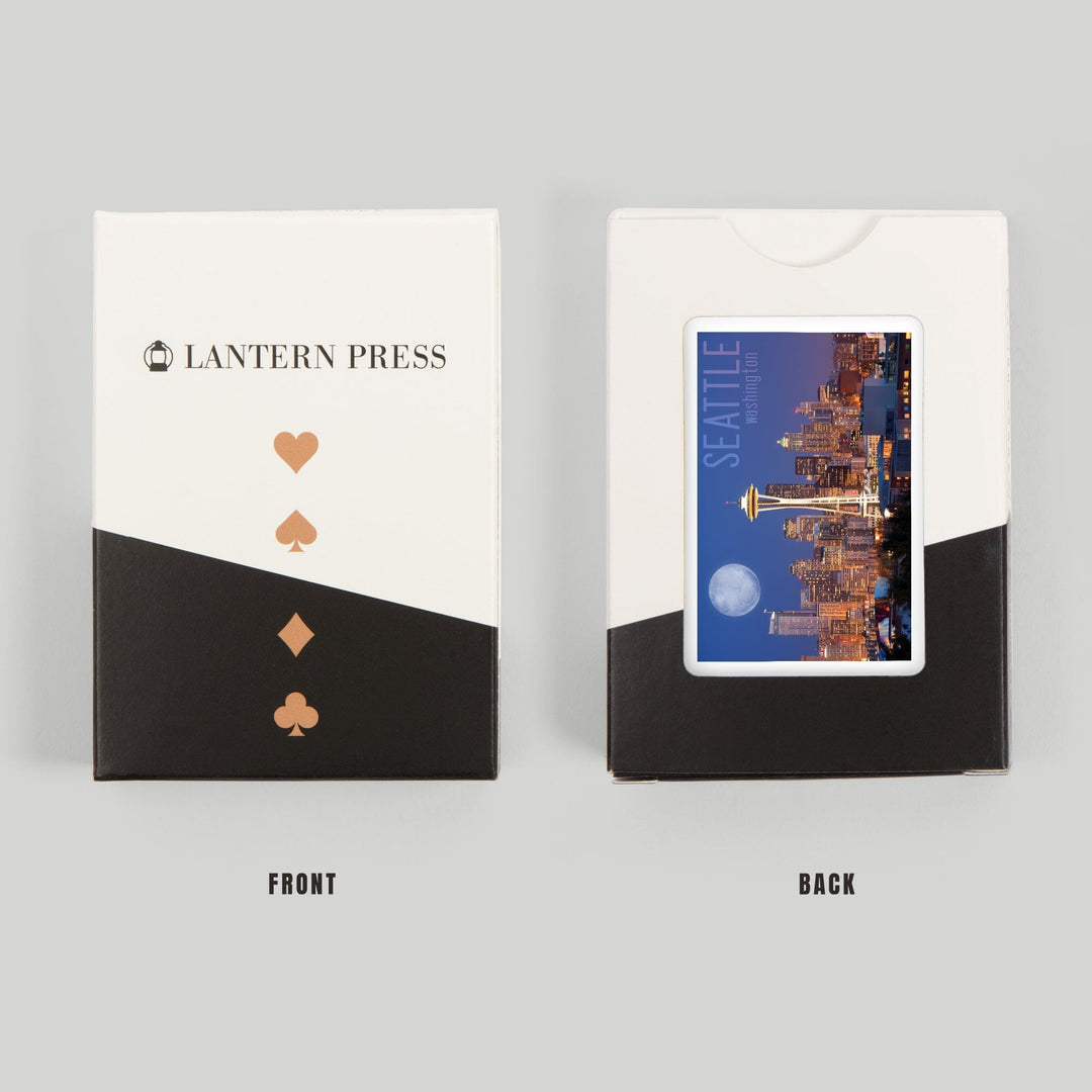 Playing Cards, Seattle, Washington, Skyline and Full Moon, 52 Card Deck with Jokers in Box, Unique Art Cards Lantern Press 