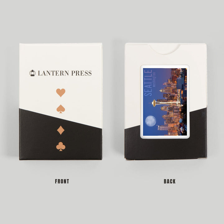 Playing Cards, Seattle, Washington, Skyline and Full Moon, 52 Card Deck with Jokers in Box, Unique Art Cards Lantern Press 