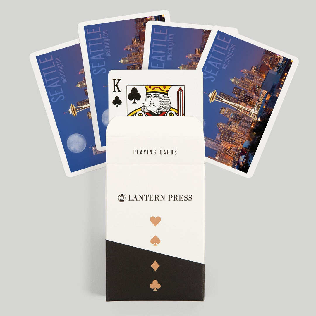Playing Cards, Seattle, Washington, Skyline and Full Moon, 52 Card Deck with Jokers in Box, Unique Art Cards Lantern Press 
