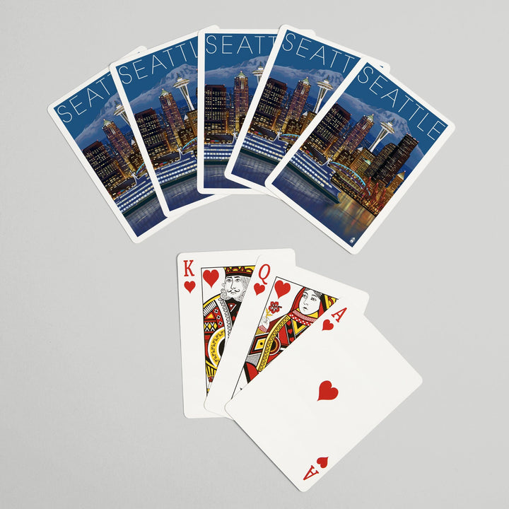 Playing Cards, Seattle, Washington, Skyline at Night, 52 Card Deck with Jokers in Box, Unique Art Cards Lantern Press 
