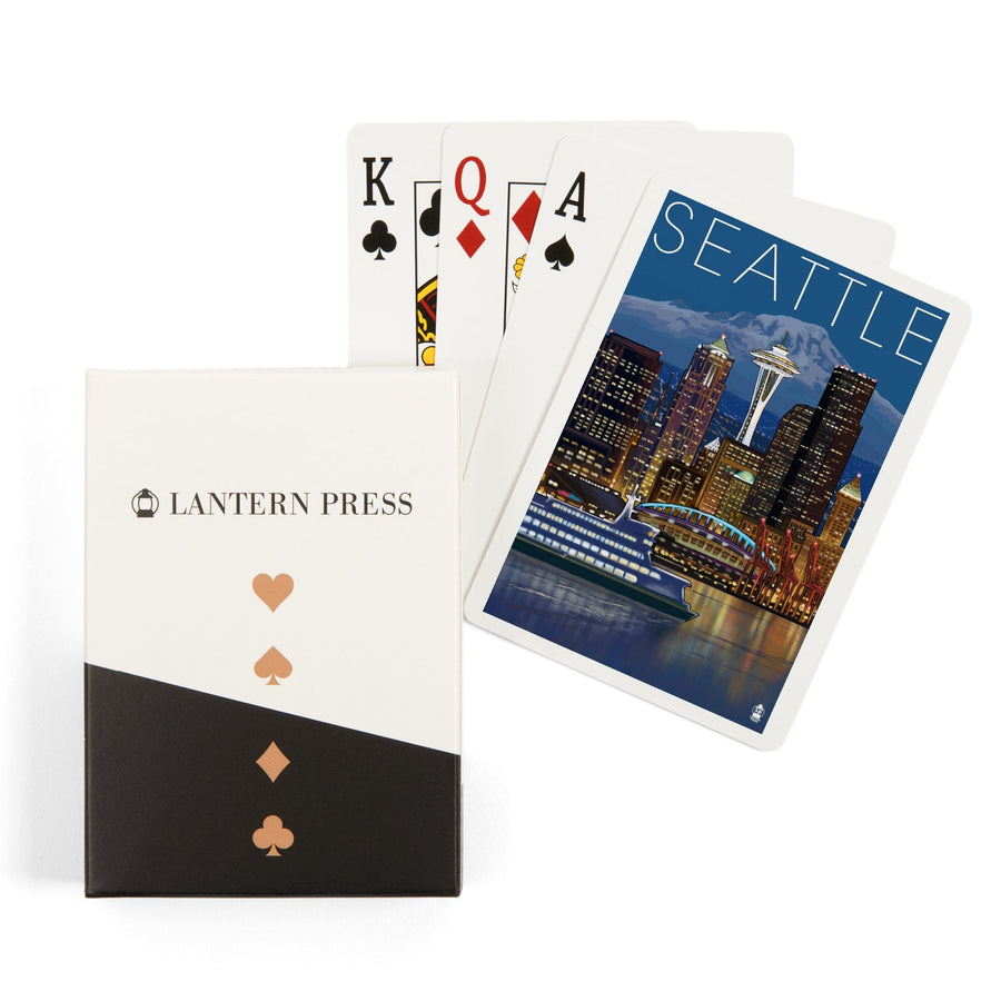 Playing Cards, Seattle, Washington, Skyline at Night, 52 Card Deck with Jokers in Box, Unique Art Cards Lantern Press 