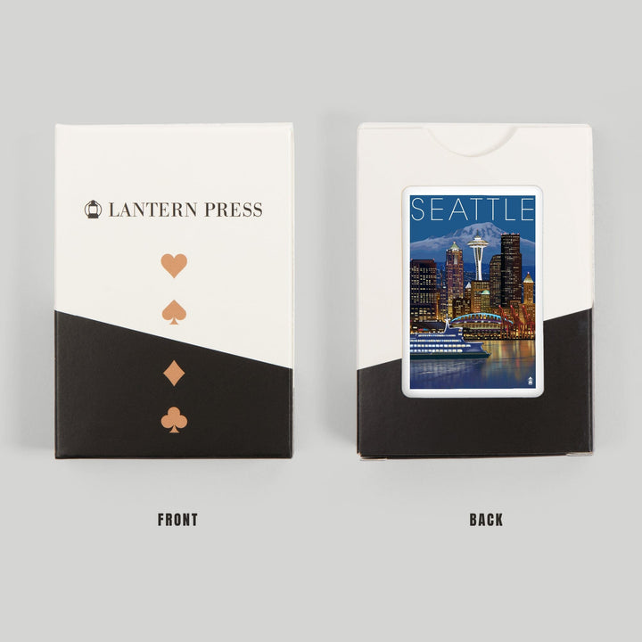 Playing Cards, Seattle, Washington, Skyline at Night, 52 Card Deck with Jokers in Box, Unique Art Cards Lantern Press 