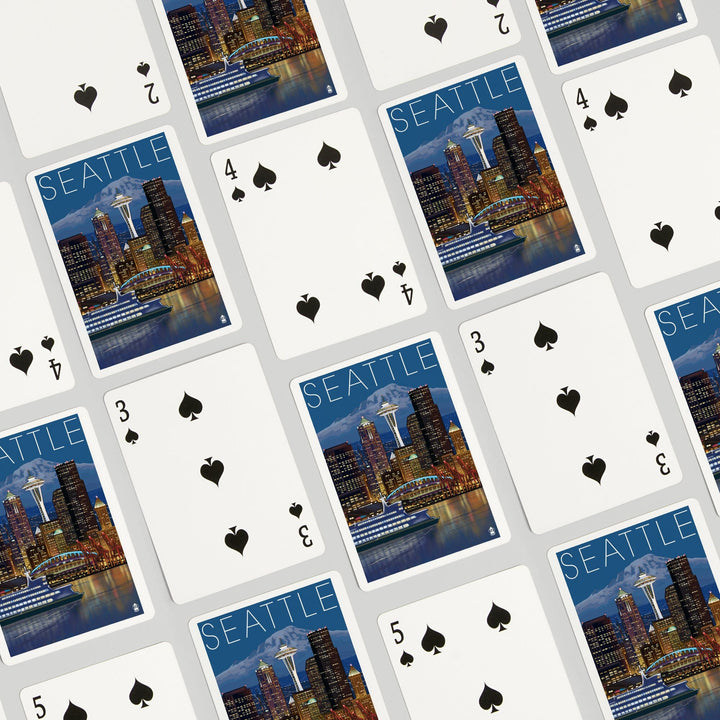 Playing Cards, Seattle, Washington, Skyline at Night, 52 Card Deck with Jokers in Box, Unique Art Cards Lantern Press 