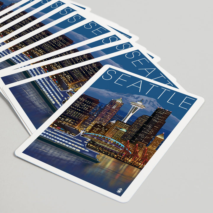 Playing Cards, Seattle, Washington, Skyline at Night, 52 Card Deck with Jokers in Box, Unique Art Cards Lantern Press 