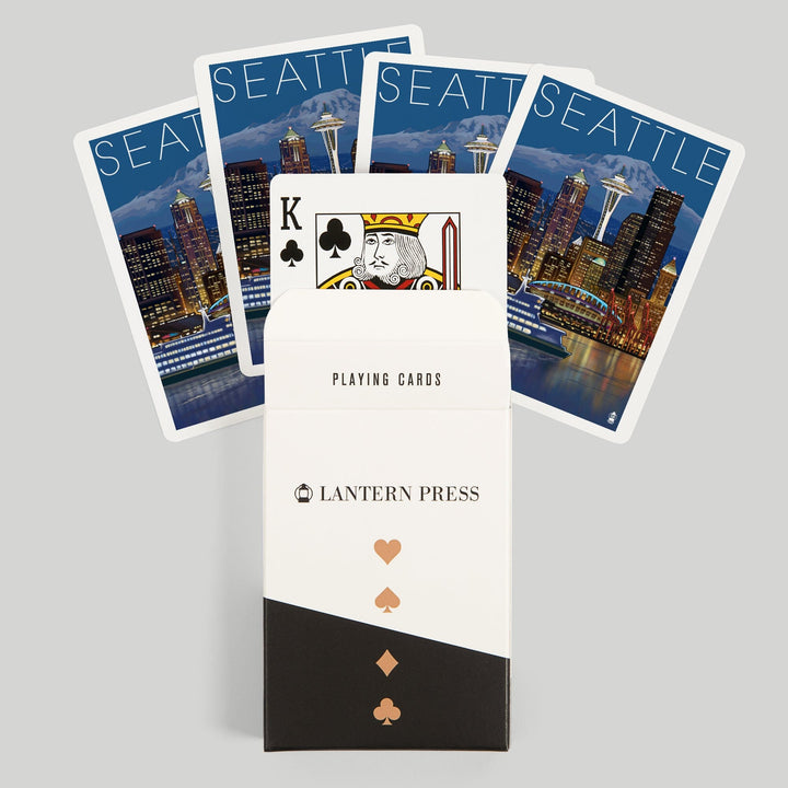 Playing Cards, Seattle, Washington, Skyline at Night, 52 Card Deck with Jokers in Box, Unique Art Cards Lantern Press 