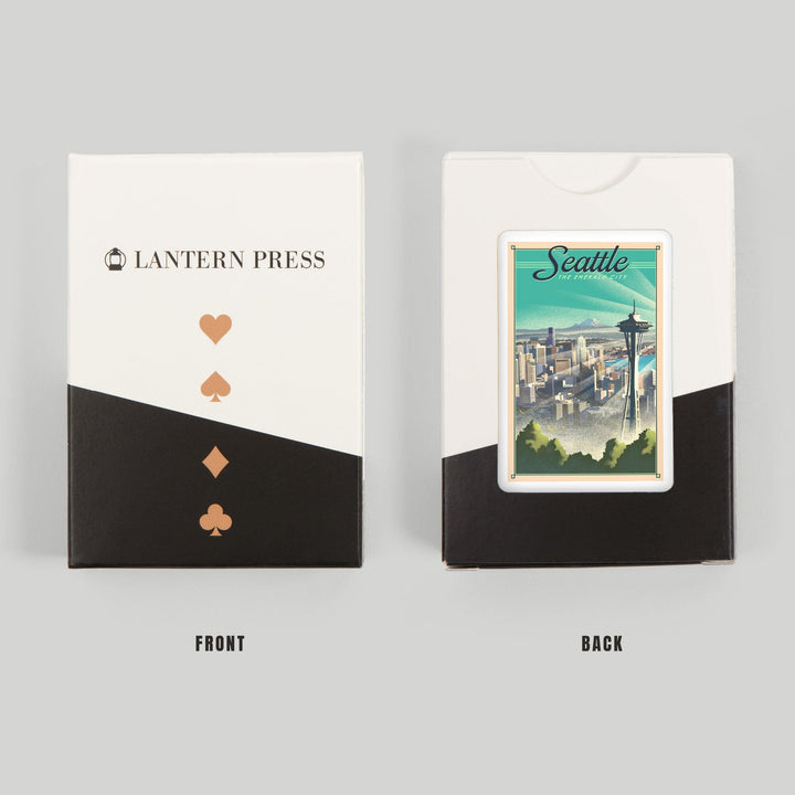 Playing Cards, Seattle, Washington, Skyline, Lithograph, 52 Card Deck with Jokers in Box, Unique Art Cards Lantern Press 