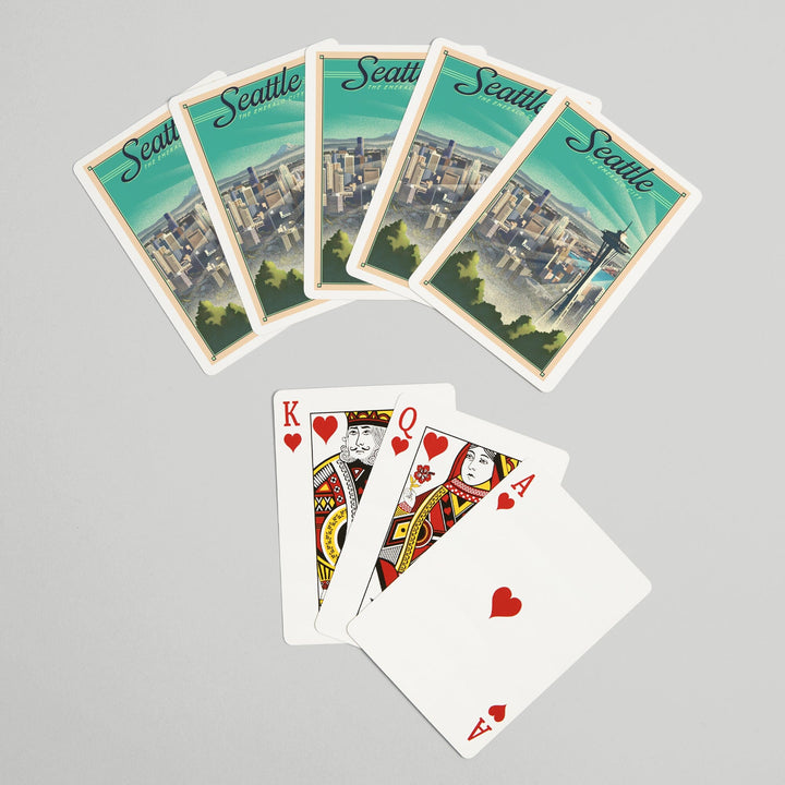 Playing Cards, Seattle, Washington, Skyline, Lithograph, 52 Card Deck with Jokers in Box, Unique Art Cards Lantern Press 
