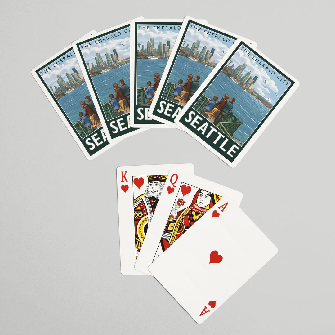 Playing Cards, Seattle, Washington, Skyline, The Emerald City and Ferry, 52 Card Deck with Jokers in Box, Unique Art Cards Lantern Press 