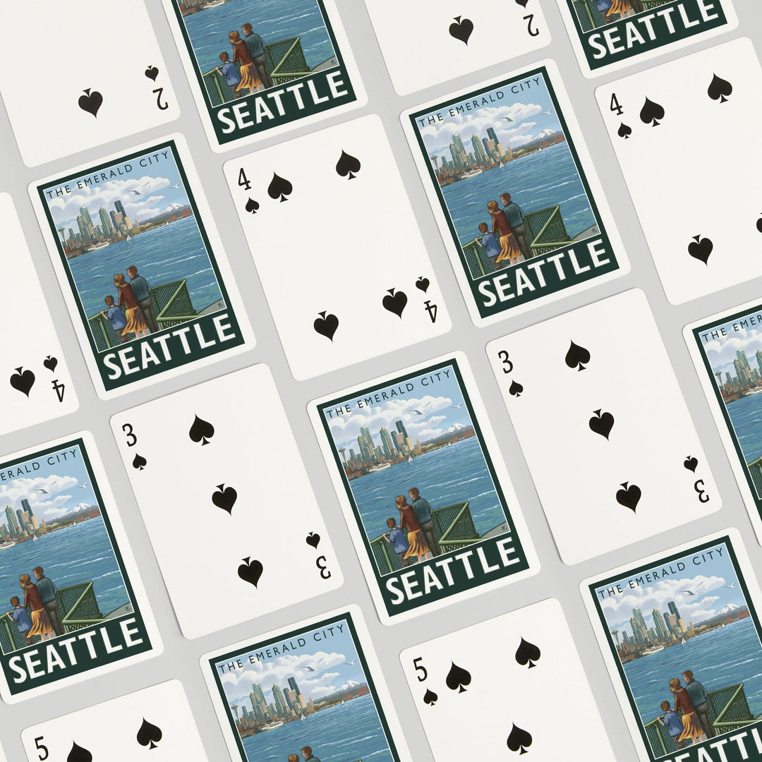 Playing Cards, Seattle, Washington, Skyline, The Emerald City and Ferry, 52 Card Deck with Jokers in Box, Unique Art Cards Lantern Press 