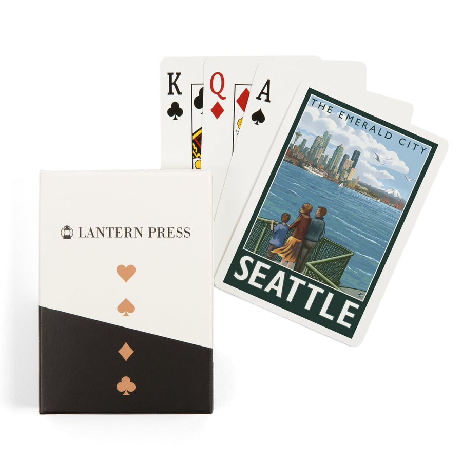 Playing Cards, Seattle, Washington, Skyline, The Emerald City and Ferry, 52 Card Deck with Jokers in Box, Unique Art Cards Lantern Press 