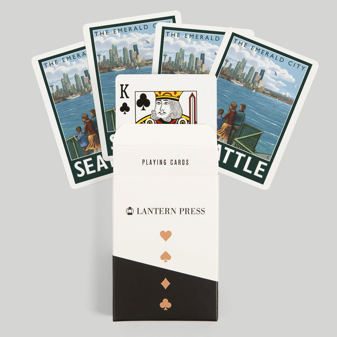 Playing Cards, Seattle, Washington, Skyline, The Emerald City and Ferry, 52 Card Deck with Jokers in Box, Unique Art Cards Lantern Press 