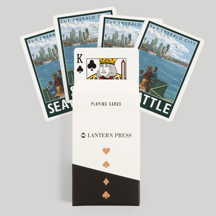 Playing Cards, Seattle, Washington, Skyline, The Emerald City and Ferry, 52 Card Deck with Jokers in Box, Unique Art Cards Lantern Press 