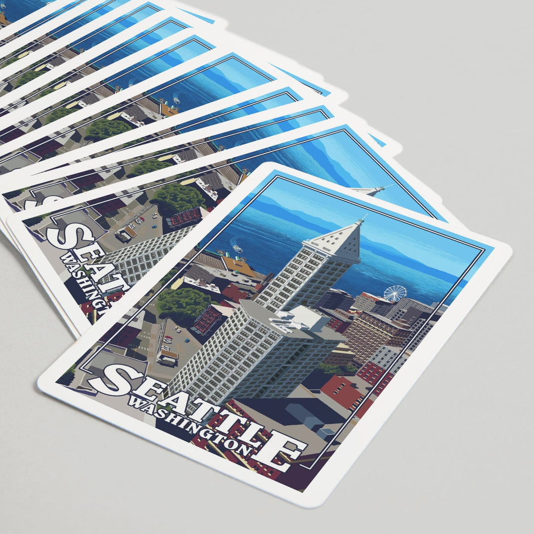 Playing Cards, Seattle, Washington, Smith Tower and Elliott Bay, 52 Card Deck with Jokers in Box, Unique Art Cards Lantern Press 