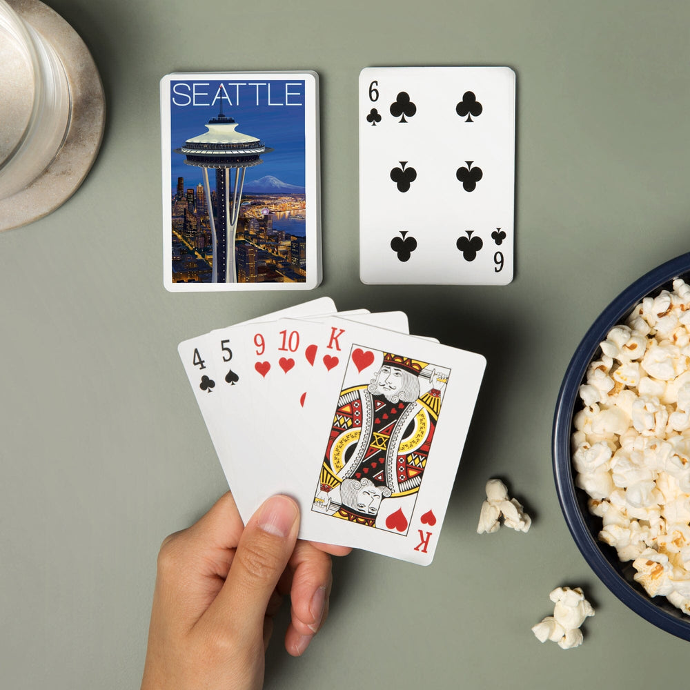 Playing Cards, Seattle, Washington, Space Needle Aerial View, 52 Card Deck with Jokers in Box, Unique Art Cards Lantern Press 