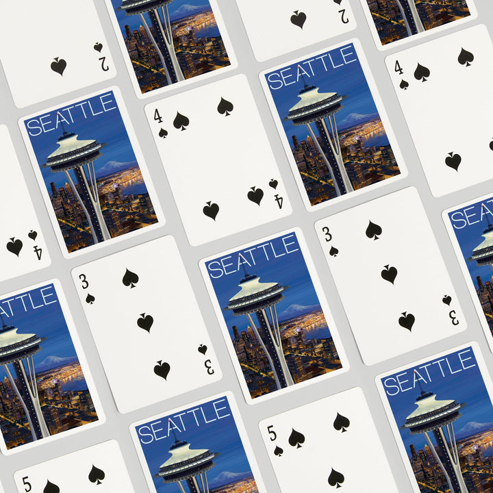 Playing Cards, Seattle, Washington, Space Needle Aerial View, 52 Card Deck with Jokers in Box, Unique Art Cards Lantern Press 